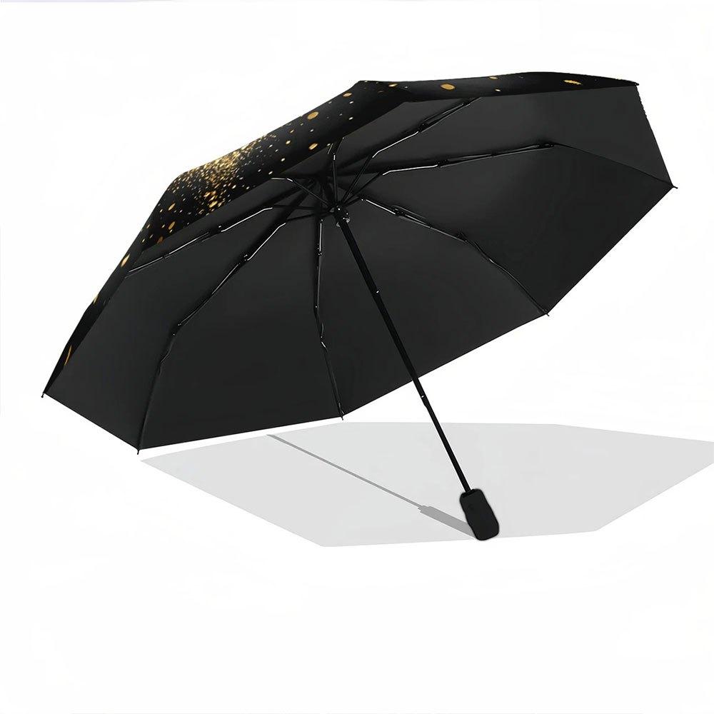 Portable Folding Umbrella with Golden Butterfly Design - Automatic Open/Close, 8-Rib Sturdy Frame, Compact Travel Umbrella for