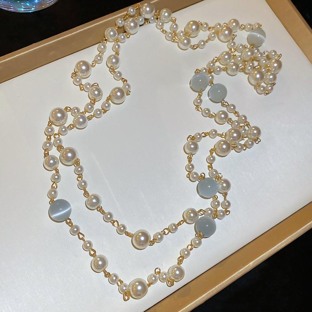 Layered Pearl Necklace Simulated Pearl Sweater Necklace Fashion Bead Necklace  Lady Wear