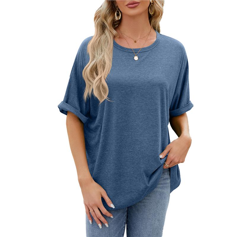 2024 Women's Spring/Summer Loose Solid Color Round Neck Short Sleeve T-Shirt