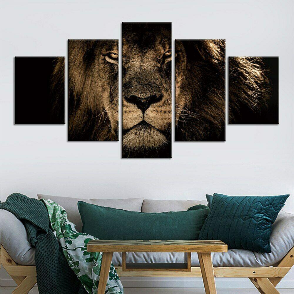 5Pcs African Lion Face Animal Paintings Wall HD Print Home Decor Room Decor Abstract Pictures Canvas Poster Modern 5 Pieces