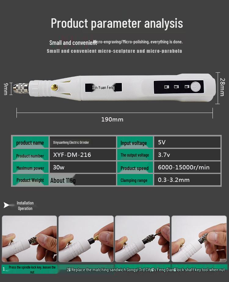 Electric Grinder and Engraving Pen for Jade Carving, Manicure, and Polishing