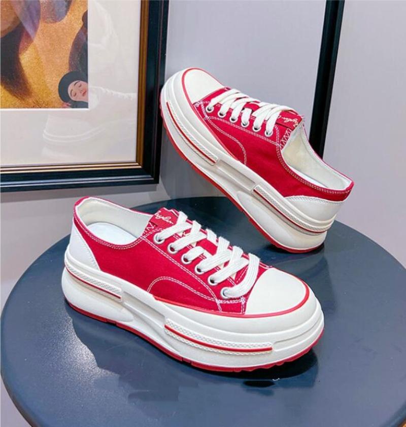 Sneakers Women New Canvas Retro Flats Thick Soled Lace-Up Spring Autumn Lady Handmade Flat Casual Shoes Women