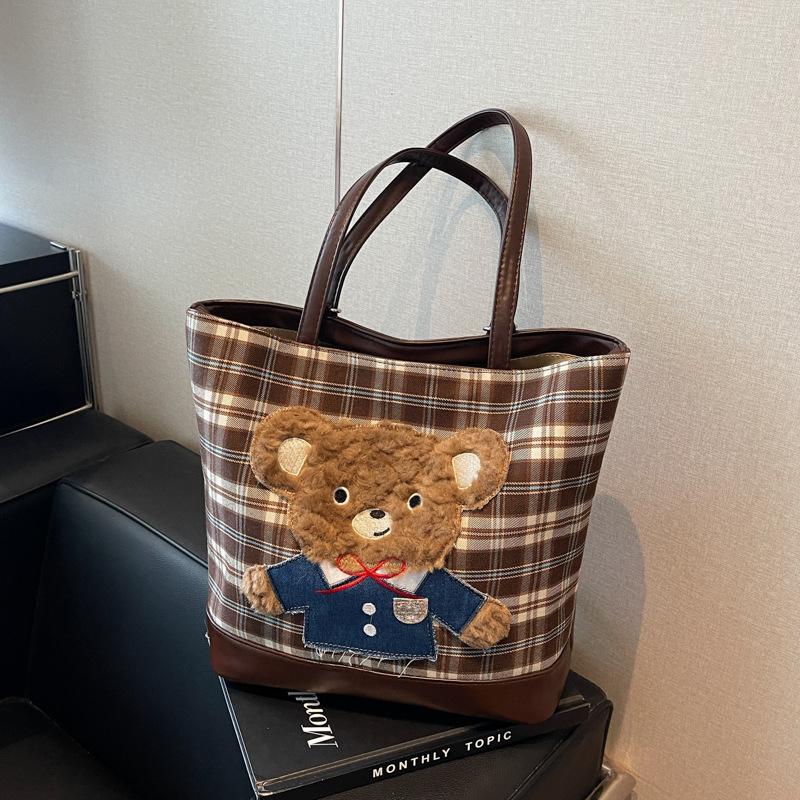 

Korean version of large-capacity high-end tote bag women s bag 2024 new woolen plaid tote bag fashion backpack 36*15*30