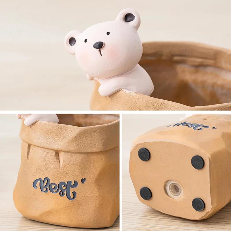 Adorable Animal-Themed Resin Succulent Pot In Paper Bag Design Decorative Planter for Home Decor & Stylish Gift Giving