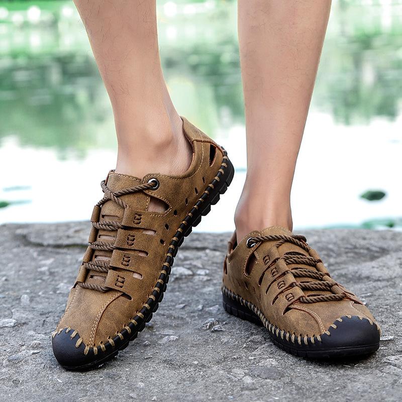 Sommer 2025 handgefertigte große Größe Outdoor Bach Rückverfolgbarkeit atmungsaktive Sandalen Herren leer lässig Herren Lederschuhe Doudou Schuhe