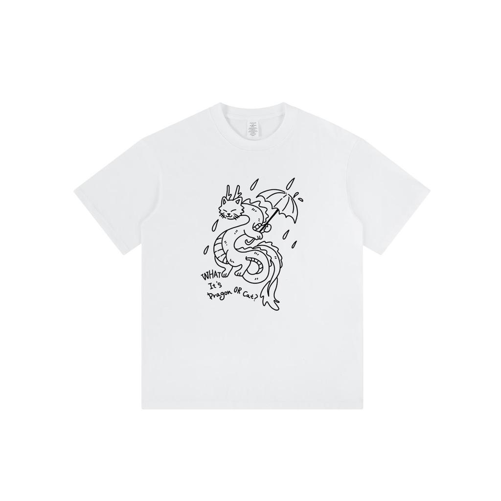 American Dragon Cartoon Print Crew Neck T-Shirt, Unisex Loose Fit Half Sleeve
