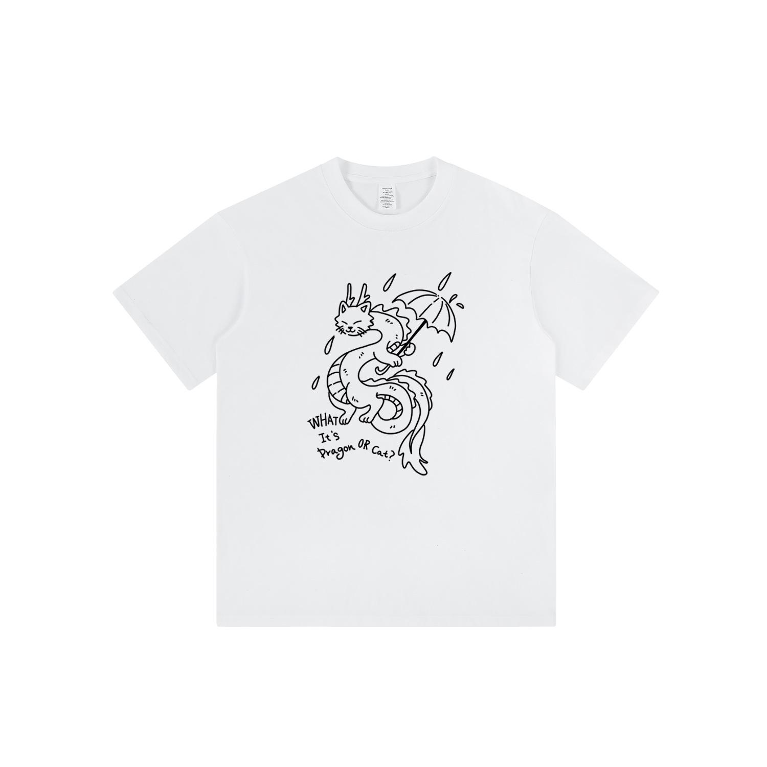 

American Dragon Cartoon Print Crew Neck T-Shirt, Unisex Loose Fit Half Sleeve XL