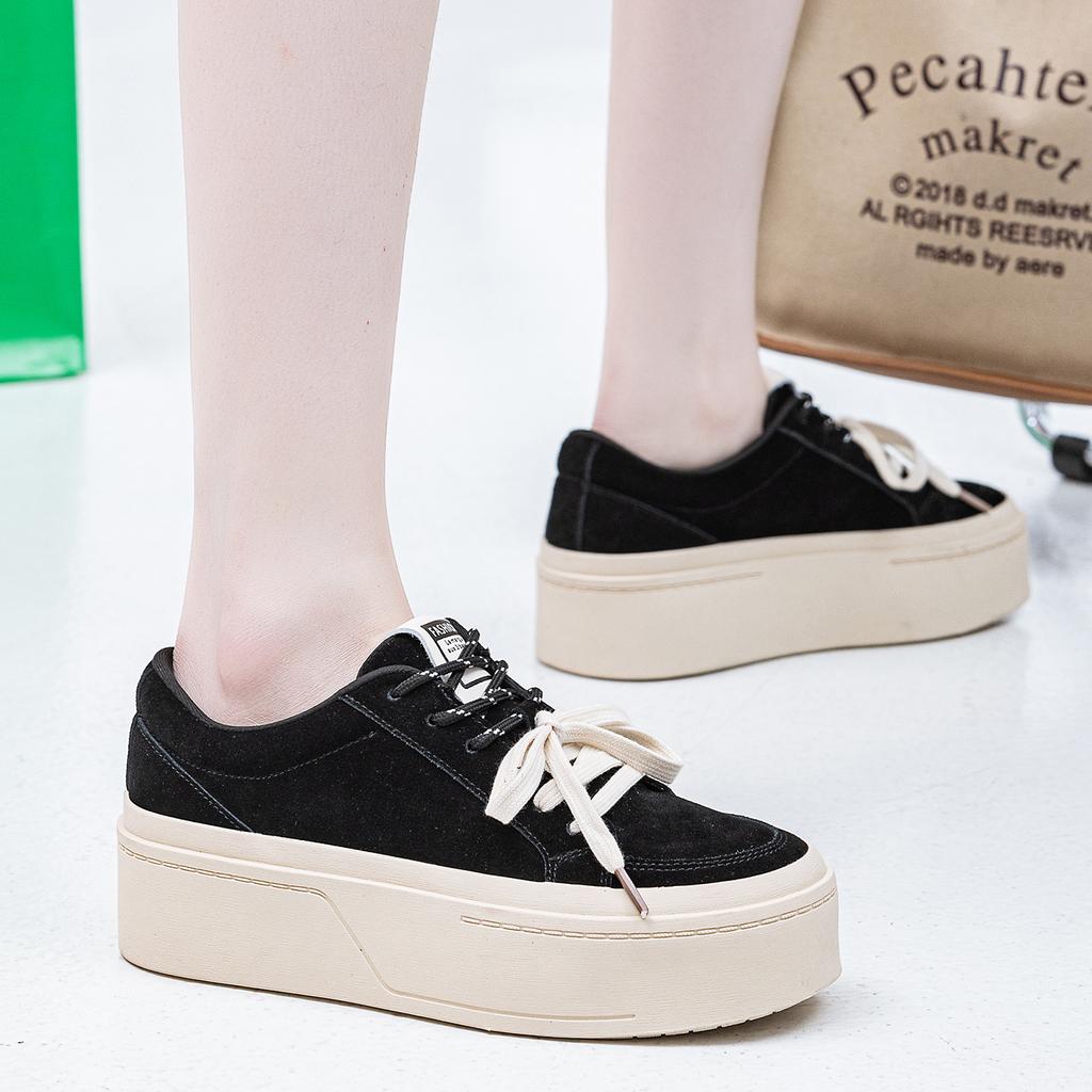 Customized Golden Chestnut Milk Tea Trend Thick Sole 25 Years Spring New Board Shoes Women's Heightening Pair of Shoelaces Casual Shoes Women's Shoes