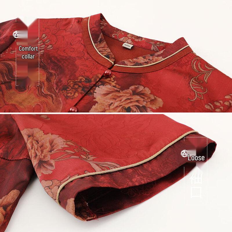Elegant Stand Collar Blouse Set for Elderly Women