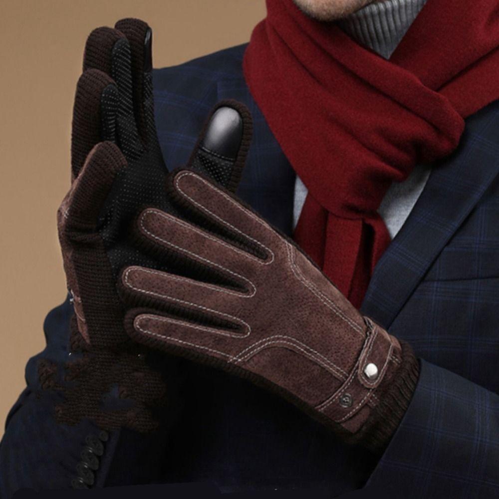 Motorcycle Glove Windproof Plush Thicken Warm PU Leather Korean Mittens Winter Gloves Men Gloves