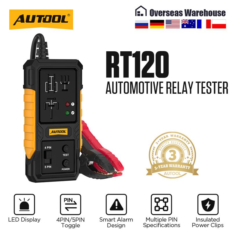 AUTOOL RT120 11-15V Relædetektor Digital Universel 4/5 Pins Bil Spænding Batteritester Automotive Relæ Kortslutningstester