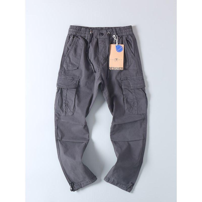 American Style Casual Spring & Fall Large Pocket Fashion All-Match Cargo Pants Men Retro Trendy Washed Pure Cotton Straight-Leg Trousers