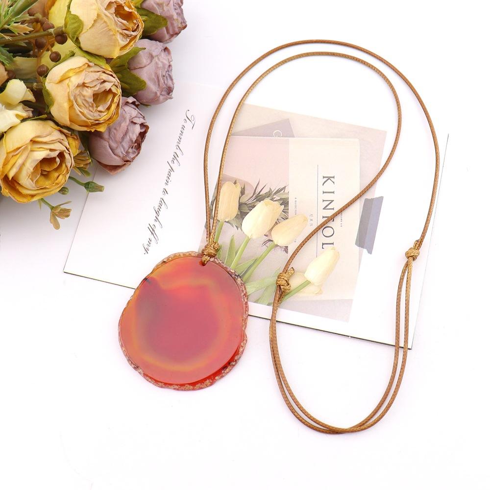 Natural Agate Sheet Rough Stone Pendant Irregular Agate Rough Stone Necklace Pendant Colored Natural Stone Sweater Chain