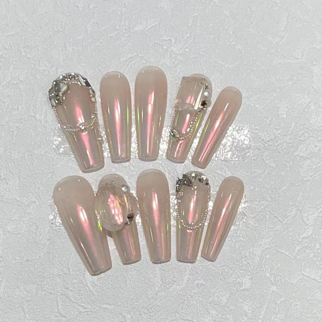 Elf Princess Wearing Armor Plate Handmade Aurora French Magic Mirror Powder Manicure Finished Product Repeatable Armor Plate