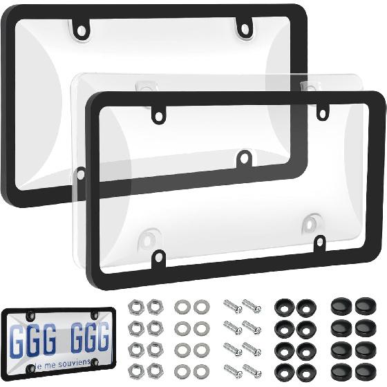 License Plate Covers, 2 Pack License Plate Protector And Frames Combo, Plastic Car Front/Rear License Plate Covers Ith Screws Caps, Universal Car