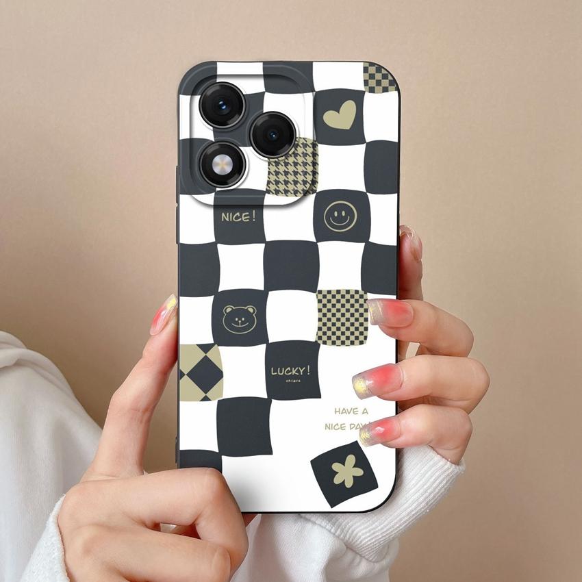 Phone Case For Huawei Honor 400 Lite X9c X6b X7c X60 X5b X8 X8c Pretty Plum Blossom Checkered Pattern Soft Silicone Shockproof Shell For Huawei Covers