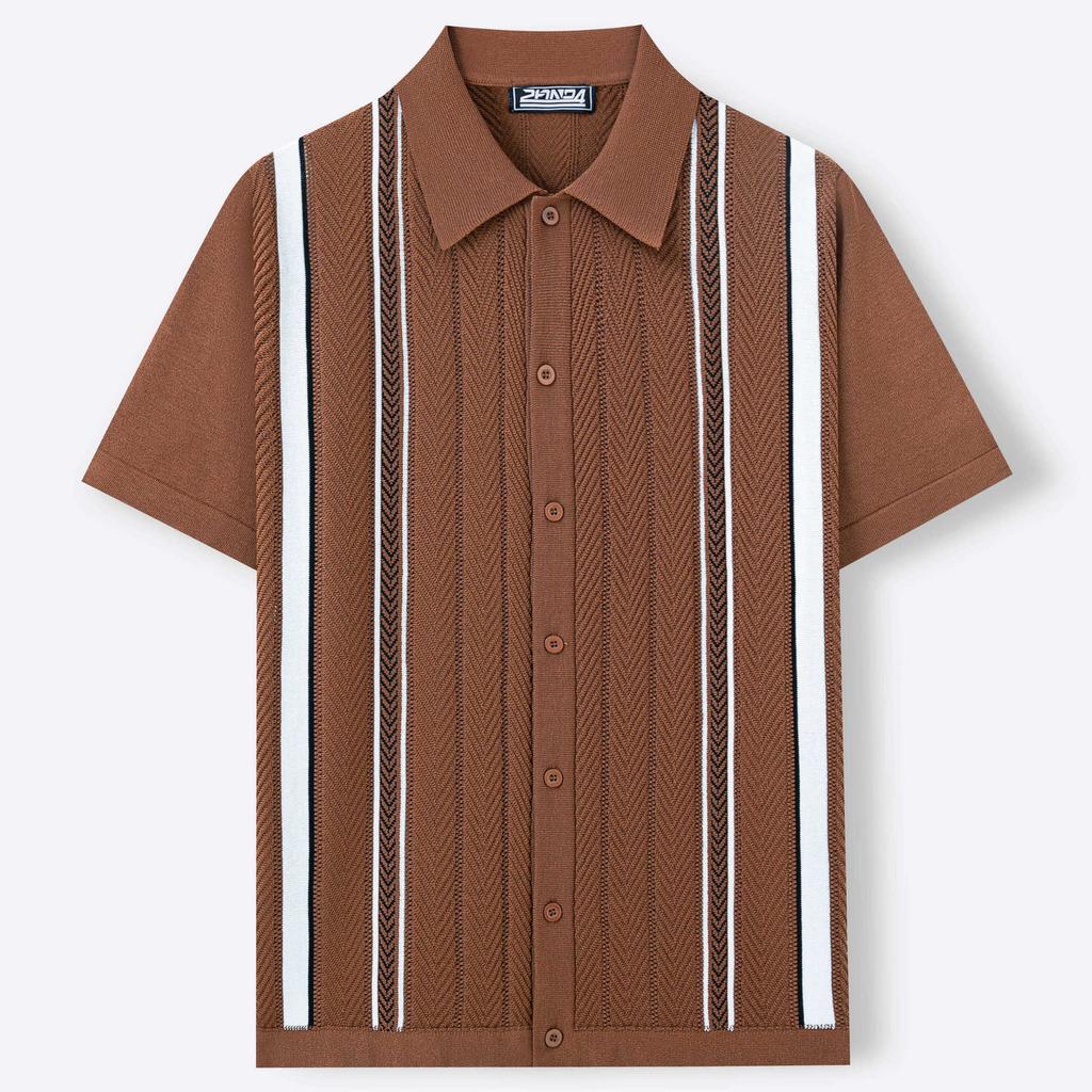 Camicie a Maniche Corte in Maglia da Uomo Casual Traspiranti a Bottoni con Colletto a Righe Top per Vacanze Estive Vintage in Maglia Camicie da Golf da Spiaggia Top per Uomo