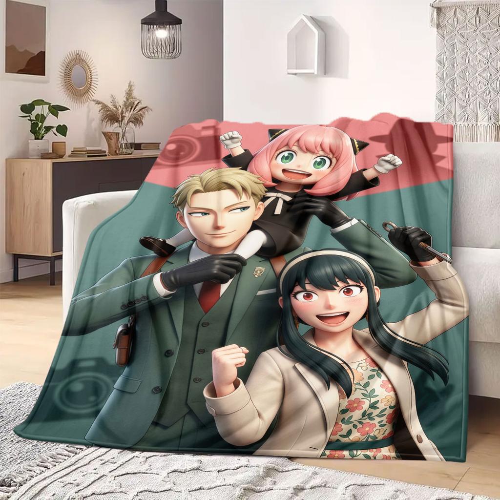 Spy X Family Fashionable Print Flannel Blanket, Warm Cartoon Characters for Sofas, Multipurpose Travel Picnic Throw_LIAN