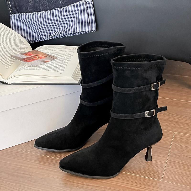 Fashion Autumn Winter Fashion Pointed Toe Women Faux Suede Mid-calf Boots Night Club High Heels Party Stripper Female Shoes