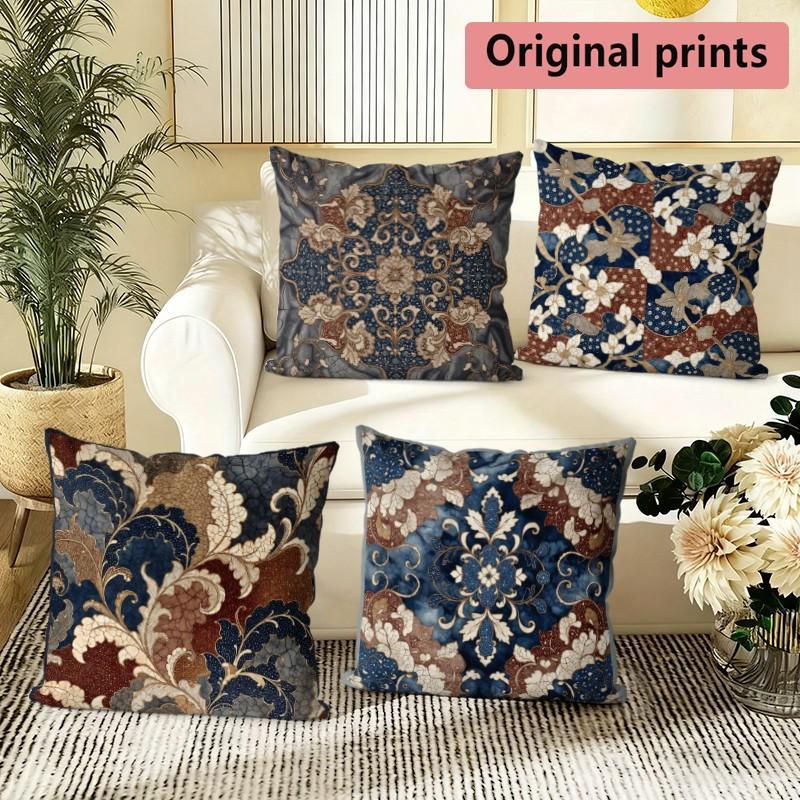 Vintage Boho Floral Throw Pillow Covers Pattern Cushion Cover Suitable for Sofa Bedroom Car Pillow Cover