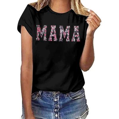Ladies Printed Letter Round Neck Short Sleeve T Shirt Casual Top for Women Casual Summer Shirts Women