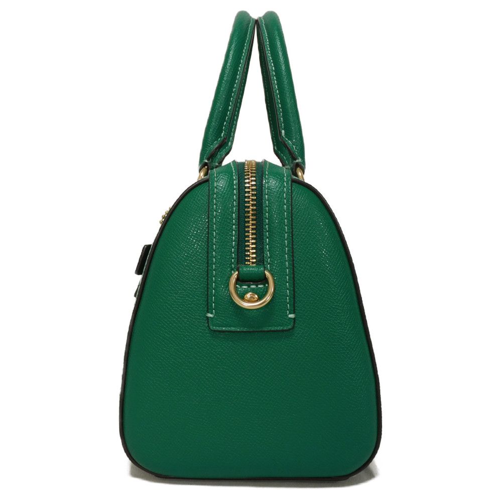 Used 9726 Roan Satchel 79946 7922 Cross Grain Calfskin 2-Way Shoulder Bag Crossbody with Metal Logo Green Unisex from