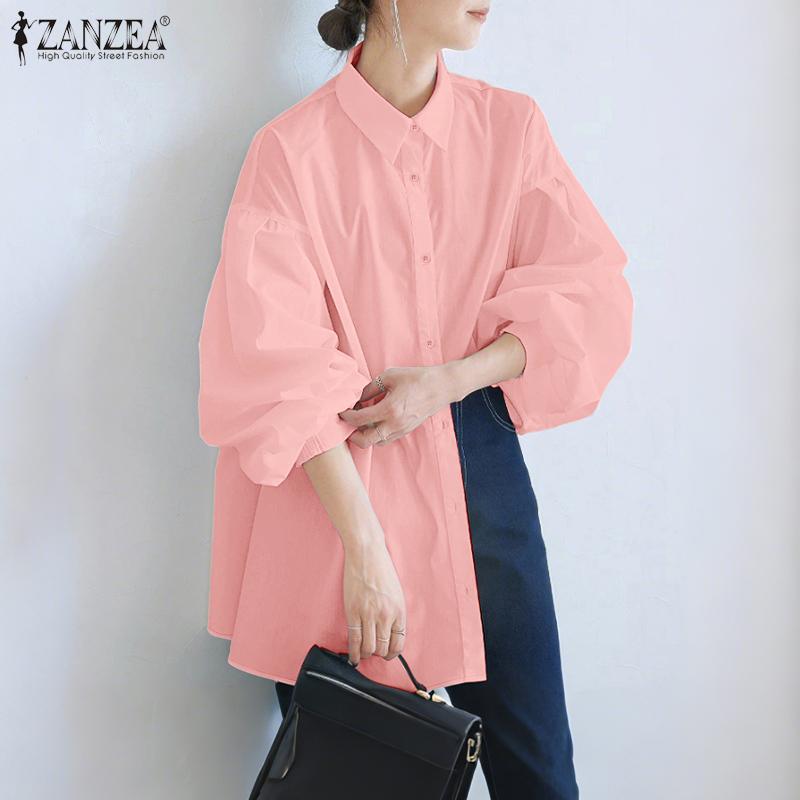 ZANZEA Women Turn Down Collar Loose Long Sleeve Button Blouse