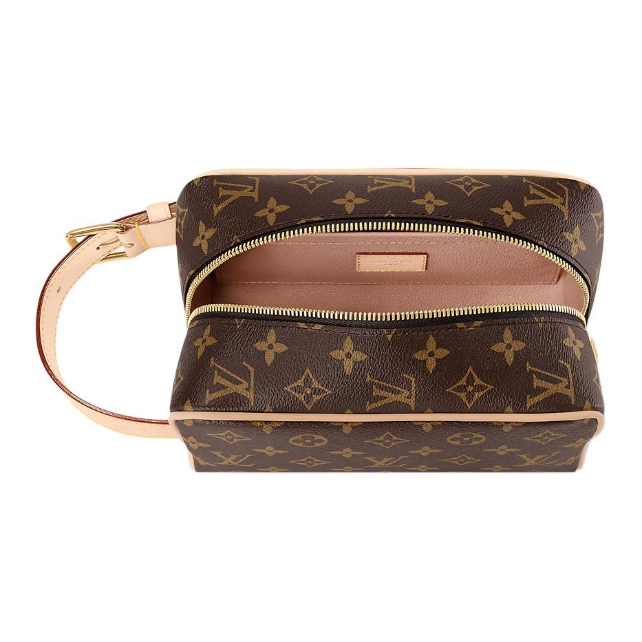 Louis Vuitton Dopp Kit Monogram Canvas With Leather Trim Toiletry Bag Women Toiletry Bag Brown M83112