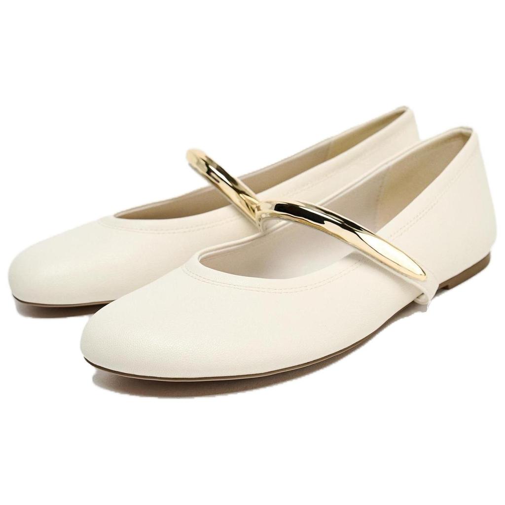 Zara Pu Metallic Strap Round Toe Fashion Flat Mary Jane Shoes Women Shoes White 12520510-38