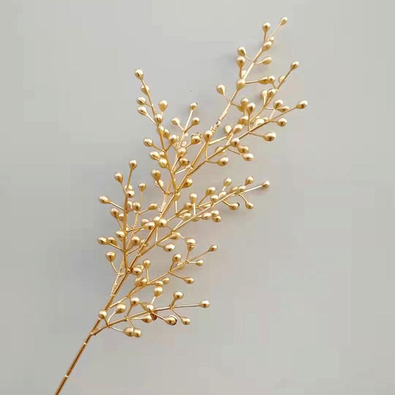 Golden Floral Bouquet: Ginkgo Leaves, Eucalyptus, Red Holly Berries - New Year Lucky Decoration Ornaments