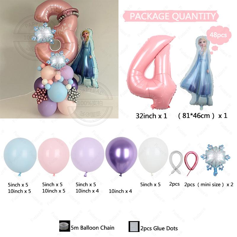 48PCS Frozen Princess Elsa Children's Birthday Party Baby Shower Decoration Decoration Aluminum Film Column Digital Latex Balloo