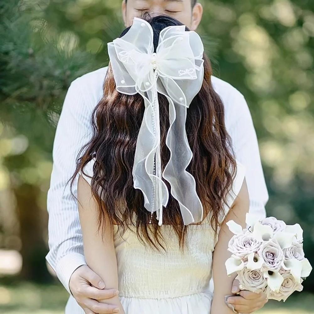 Barrettes Bridal Ribbon Bow Hairpin Light Luxury Wedding Headdress Bridal Headwear Take Photos
