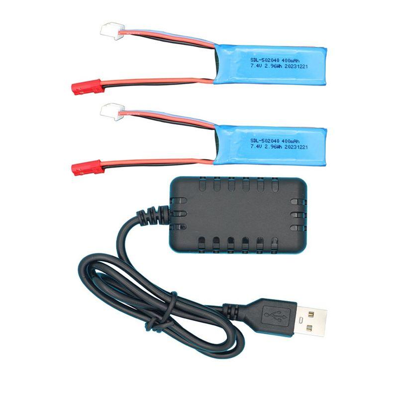 

ABNR 2Pcs 7.4V 400Mah Battery With USB Cable For Wltoys K969,K989,284161,284131,284010 RC Car Upgrade Parts