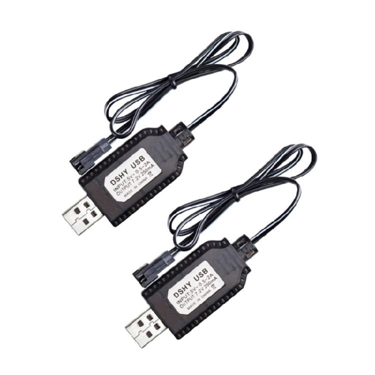 Pair Of 7.2V USB Charging Cable for JST/SM2.0 2P Plug for NiMH and NiCd Battery Powereds Toys