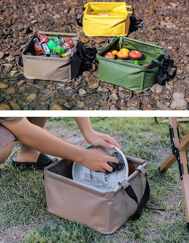 Foldable Square Water Bucket with Large Capacity - Portable Travel Storage for Tableware and Toiletries.