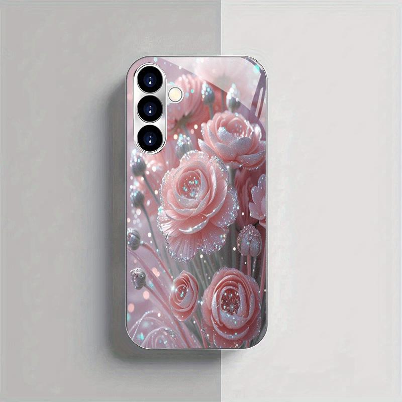 

Позолоченный чехол для телефона из закаленного стекла, совместимый с Galaxy S26 S25 S24 S23 S22 Ultra Plus. Имеет дизайн с розовыми цветами. For Galaxy S26