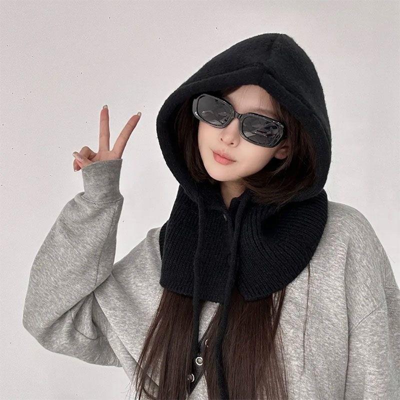 Sturmhaube Damen Winter Warme Mütze Schal Integriert Paar Ohrenschutz Wolle Strickmütze