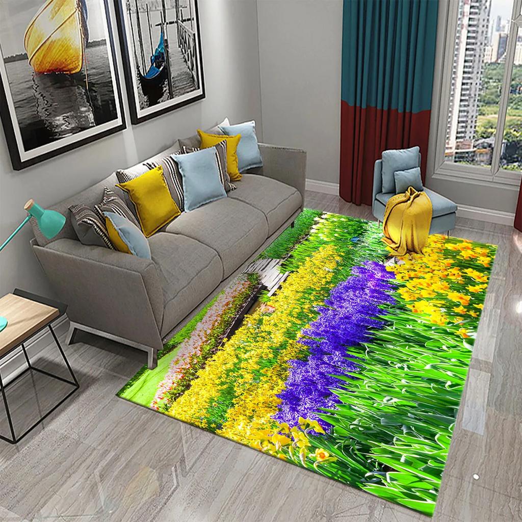 European Style Garden Carpets Colorful Flowers Rugs for Home Living Room Teens Bedroom Decor Carpet Bathroom Non-slip Area Rugs
