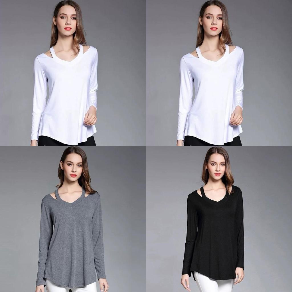Simple Solid Color Off Shoulder Design Women Long Sleeved Top For Fall Comfort