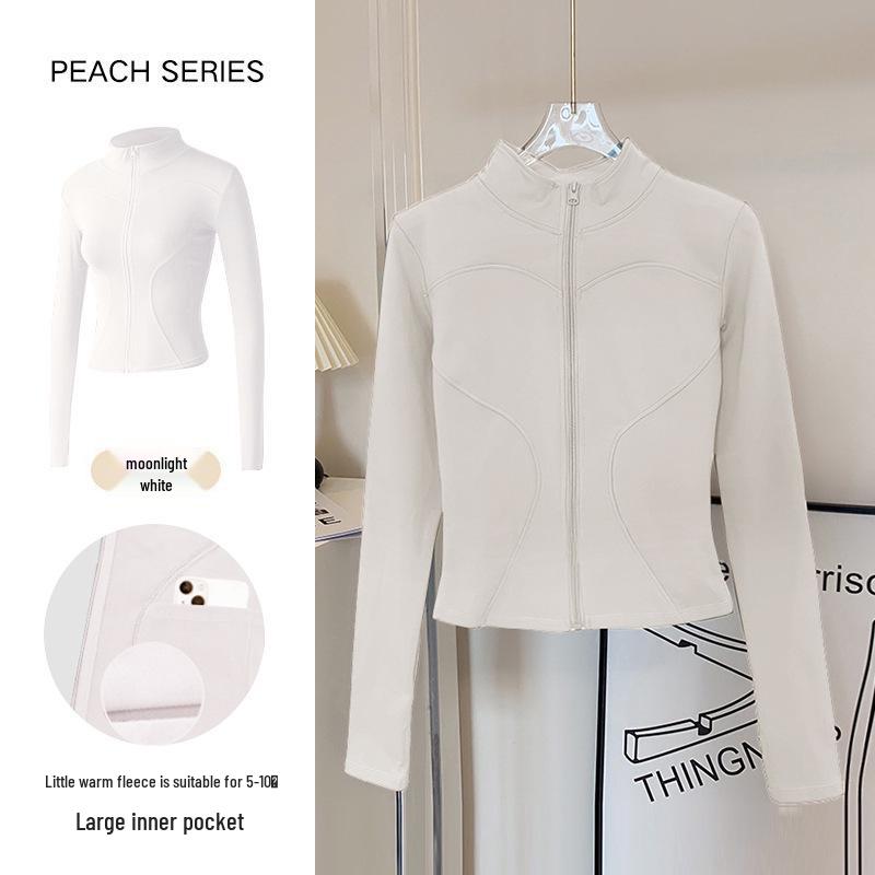 Women's Breathable Slim-Fit Sports Jacket: Autumn/Winter Yoga & Cycling Wear, Long Sleeve, Stand Collar, Plus Velvet.