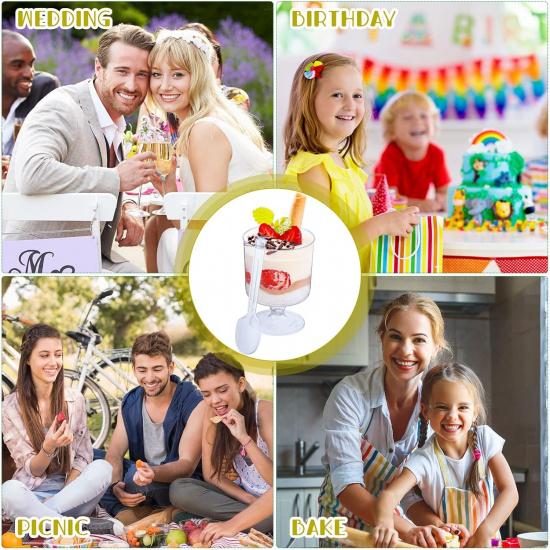 Nuogo 200 Pcs Dessert Cups with Spoons 100 Pcs 5 oz Mini Clear Plastic Parfait Cup with 100 Spoon Disposable Dessert Goblets Appetizer Cup for Summer