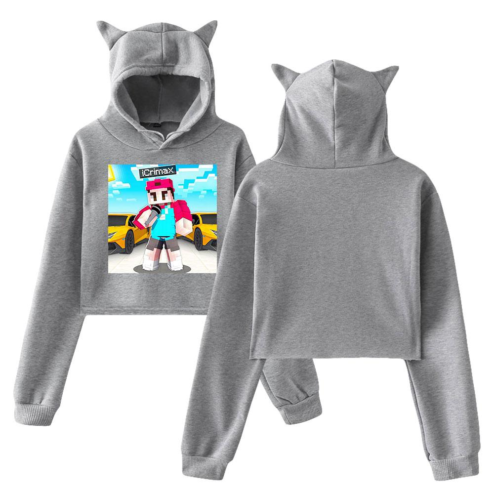 Icrimax Cat Ear Hoodie Women Long Sleeve Cropped Sweatshirts Female Casual Streetwear Crop Tops