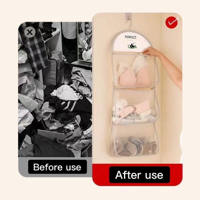 Storage Hanging Bag ,Hanging Underwear Bag, Socks, and Bra Mesh Storage Bag Wall Mounted Storage Bags, Transparent Pocket Design