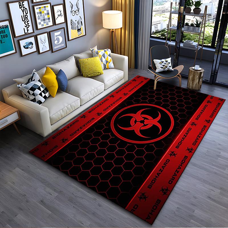 Biohazard Red Hexagonal Pattern Rug Non-slip rug suitable for living room and bedroom sofas