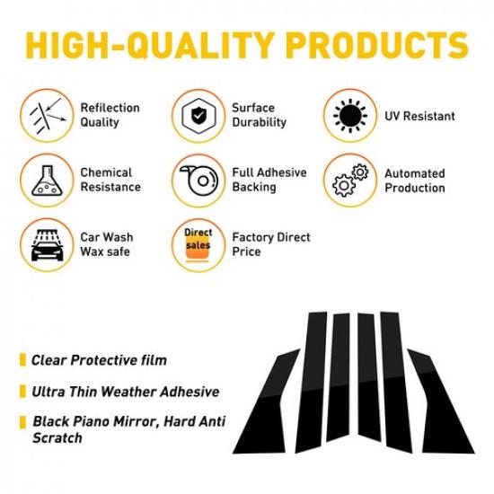 6pcs Glossy Post Pillar Black for 2018- Accord Honda Window Door Trim Cover