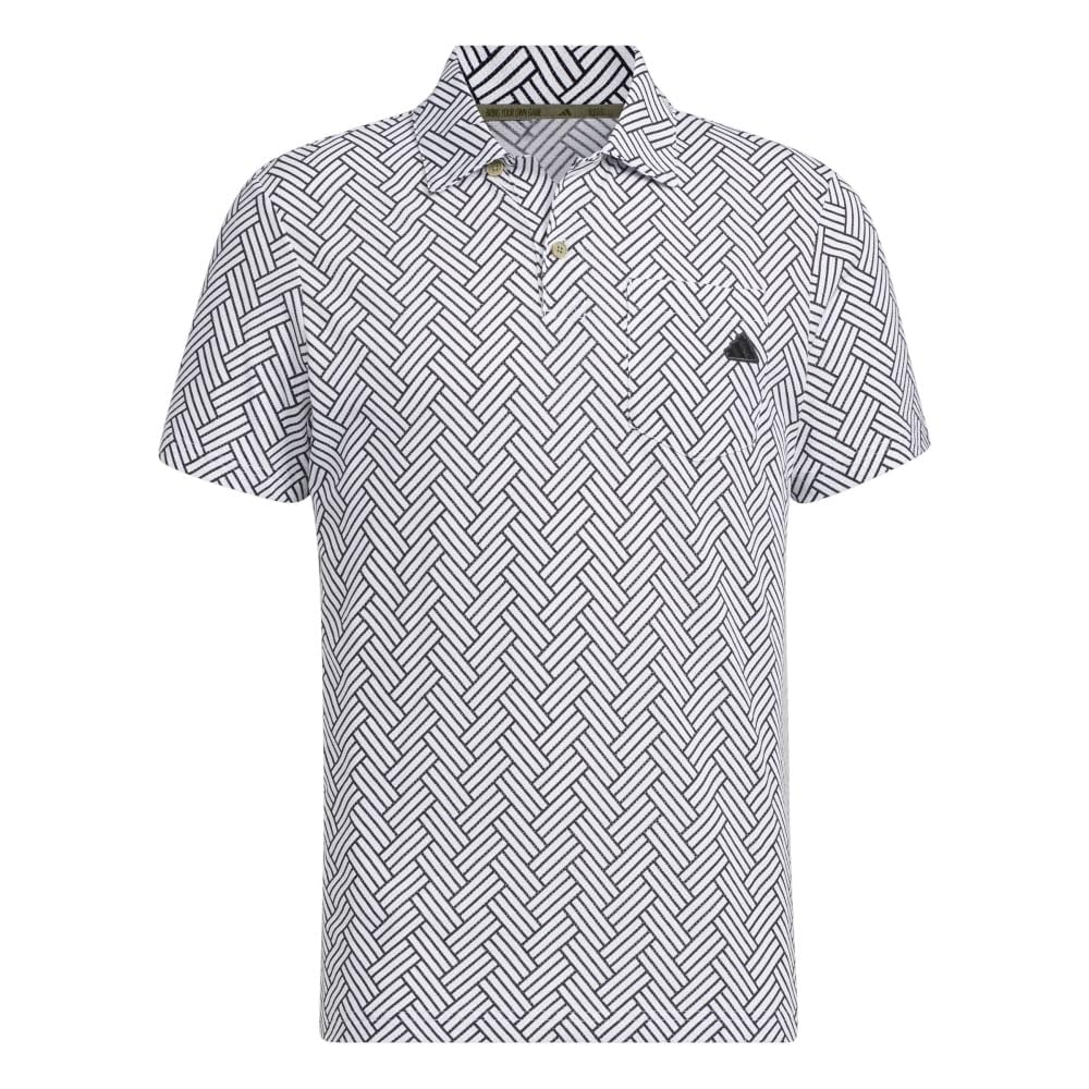 

Adidas Golf Short Sleeve Polo Shirt with Wood Tile Pattern Size Men s Print, White, J/S белый