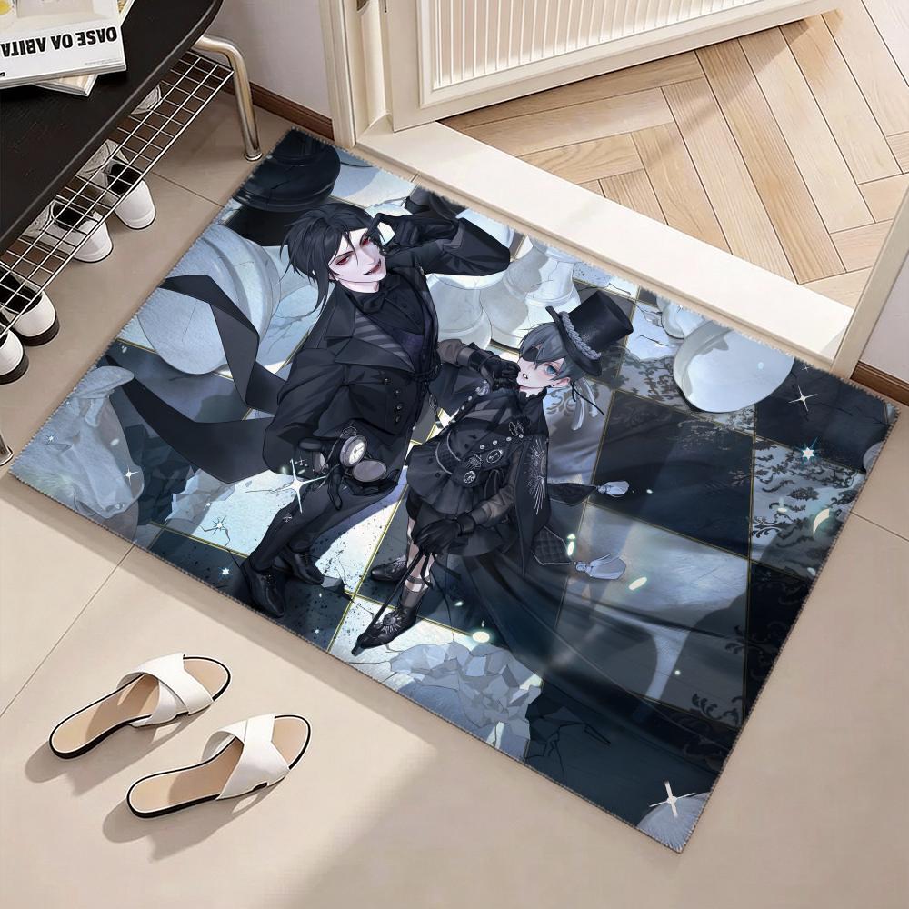 B-Black Anime B-Butler Floor Mat Soft Flannel Non-Slip Door Mat - Thickened Rug for Living Room Home Decor