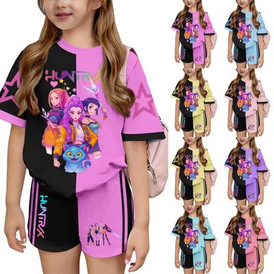 Kid Patriotic Outfit - Short Sleeve & Shorts 2-Piece Set For Girl