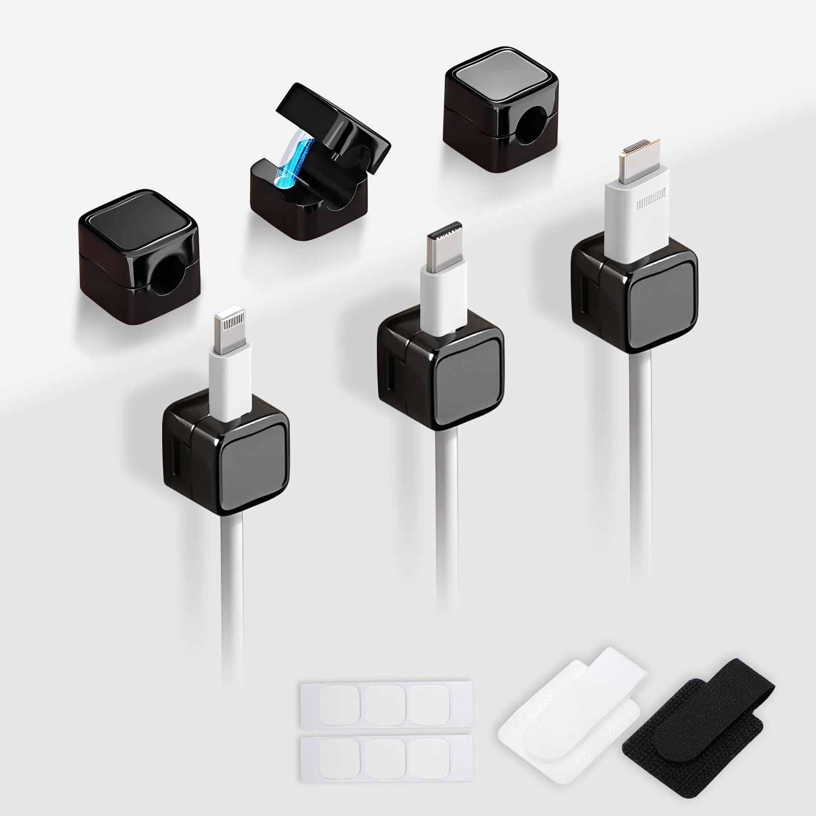 

YOYEP (6 Spring-Loaded Cable Holders + 20 Velcro Cable Clips) Cable Clips, Fixed Wall Cord Holder, Cord Organizer, Desktop, Strong Adhesive, USB