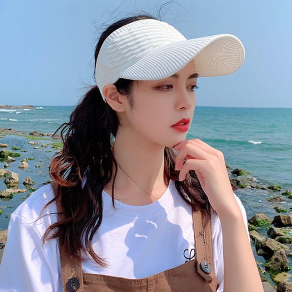 Women Large Brim Elastic Baseball Cap Sun Hat Empty Top Hat Sports Visors